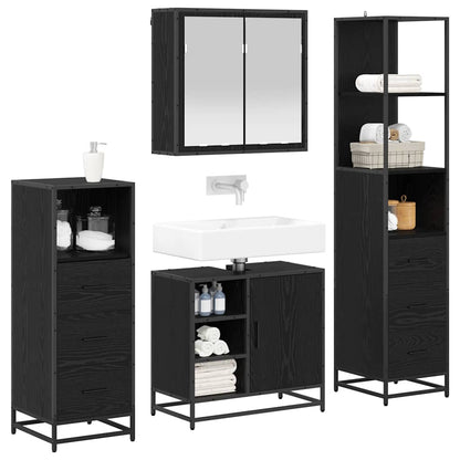 Set di mobili per il bagno 4 pcs Rovere Nero Legno multistrato | homemem39