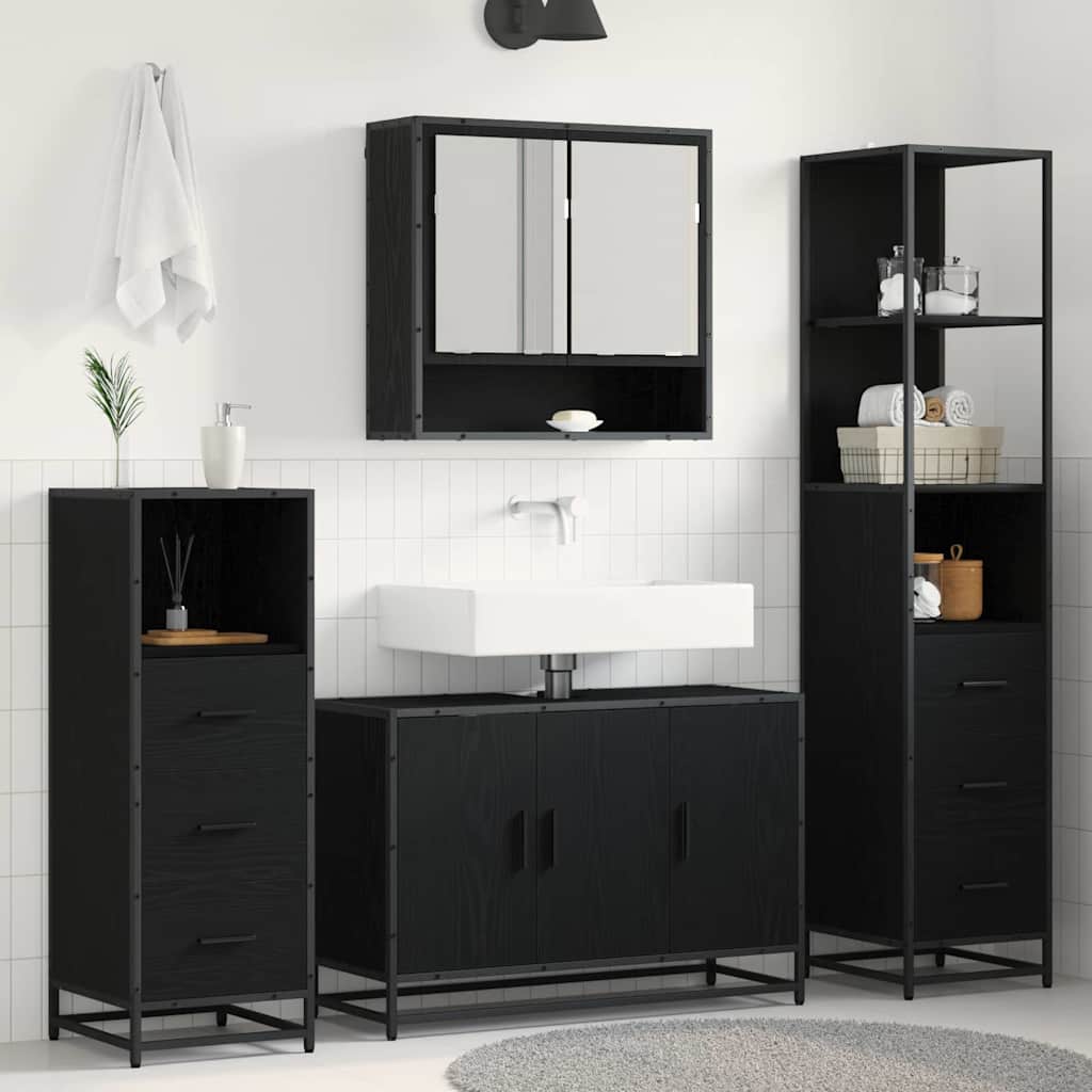 Set di mobili per il bagno 3 pcs Rovere Nero Legno multistrato | homemem39