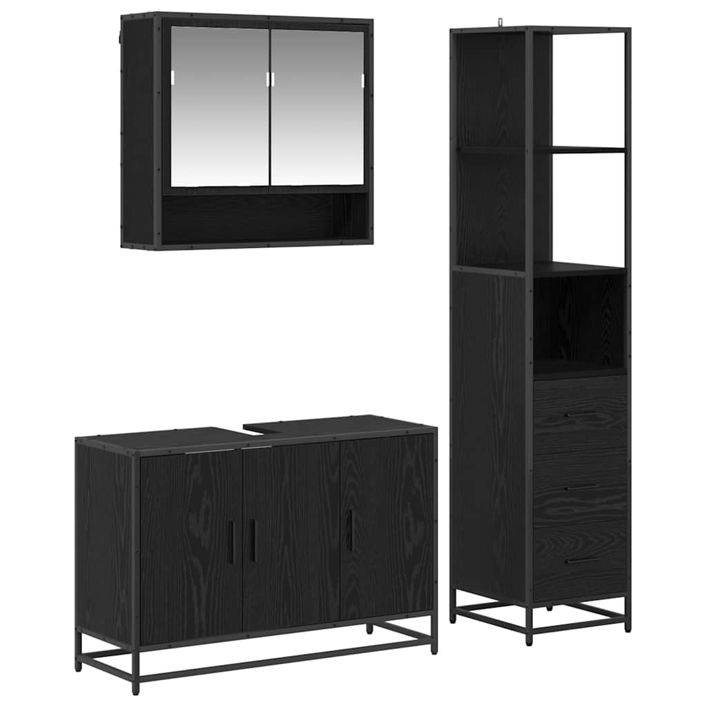 Set di mobili per il bagno 3 pcs Rovere Nero Legno multistrato | homemem39