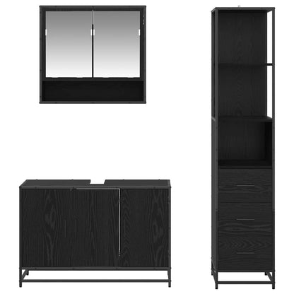 Set di mobili per il bagno 3 pcs Rovere Nero Legno multistrato | homemem39