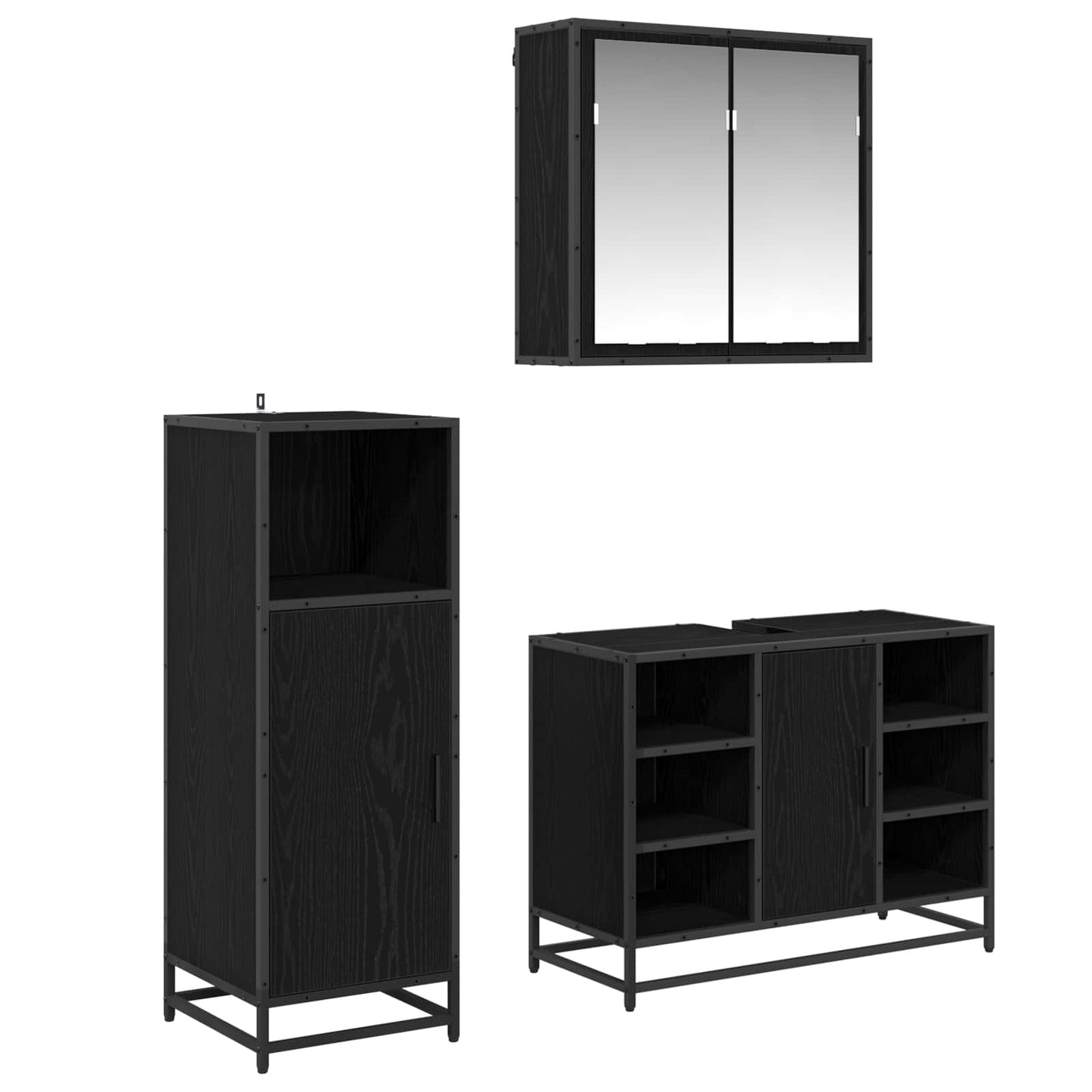 Set di mobili per il bagno 3 pcs Rovere Nero Legno multistrato | homemem39