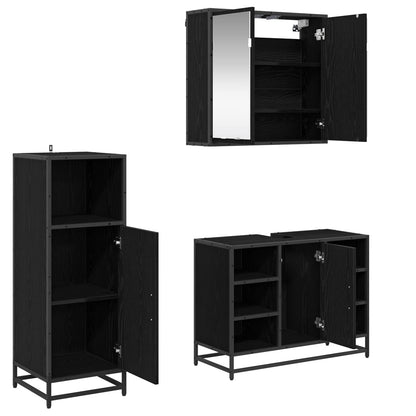 Set di mobili per il bagno 3 pcs Rovere Nero Legno multistrato | homemem39
