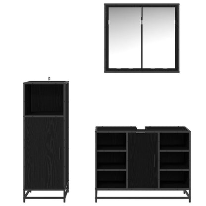 Set di mobili per il bagno 3 pcs Rovere Nero Legno multistrato | homemem39