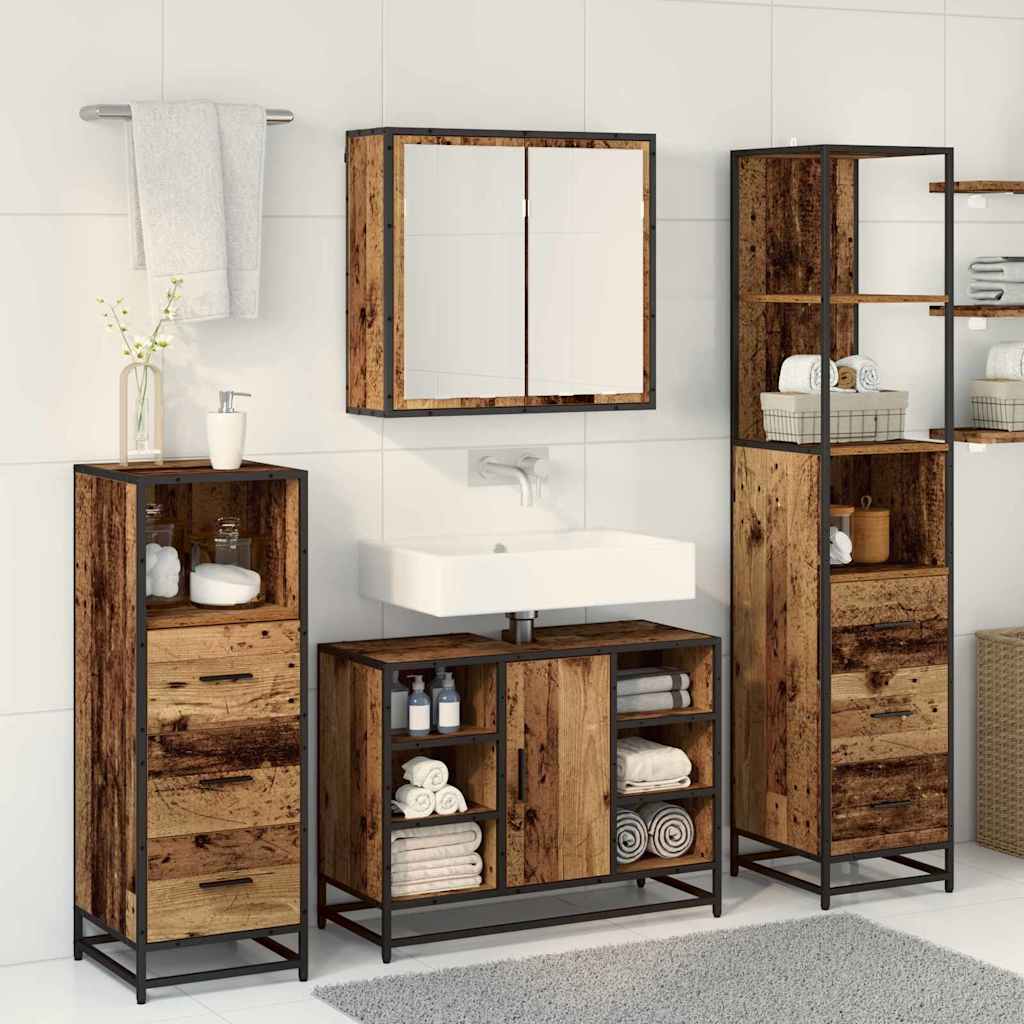 Set di mobili per il bagno con cassetto 3 pcs Legno vecchio | homemem39
