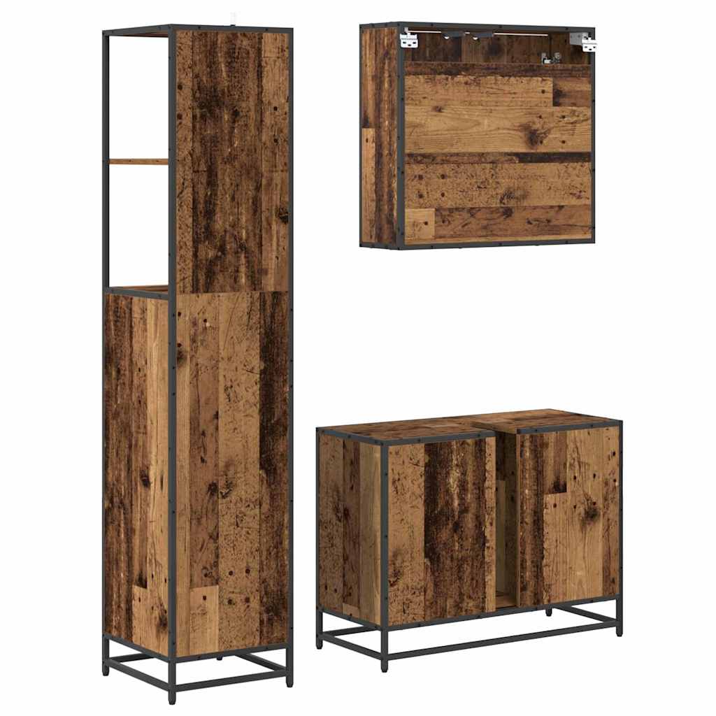 Set di mobili per il bagno con cassetto 3 pcs Legno vecchio | homemem39