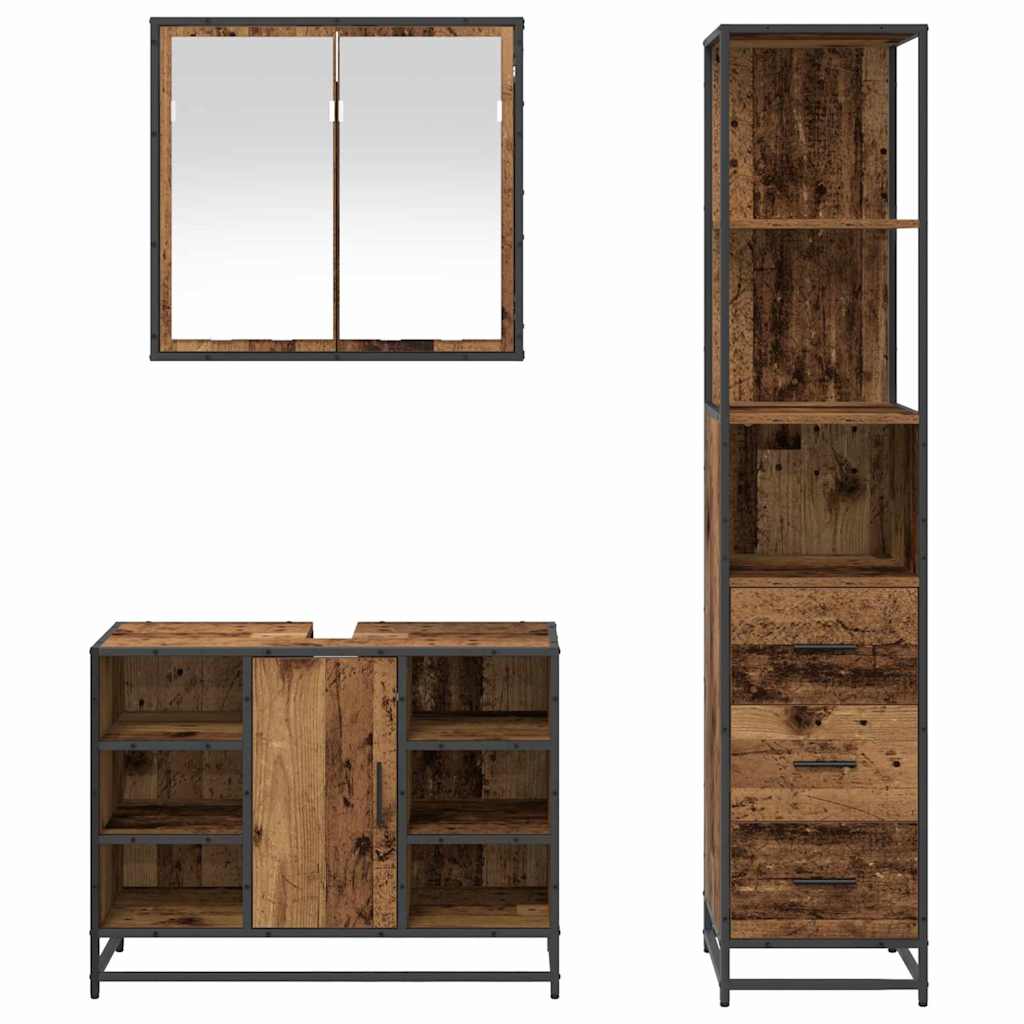 Set di mobili per il bagno con cassetto 3 pcs Legno vecchio | homemem39