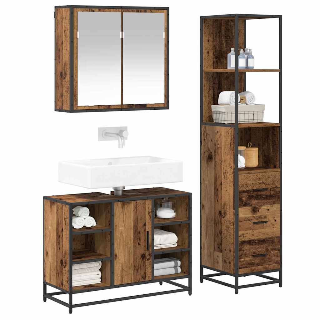 Set di mobili per il bagno con cassetto 3 pcs Legno vecchio | homemem39
