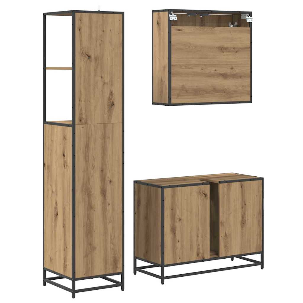 Set di mobili per il bagno 3 pz Rovere artigianale | homemem39