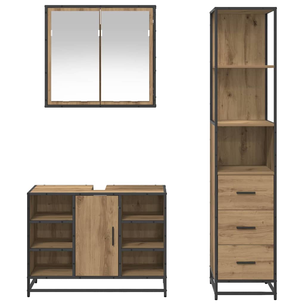 Set di mobili per il bagno 3 pz Rovere artigianale | homemem39