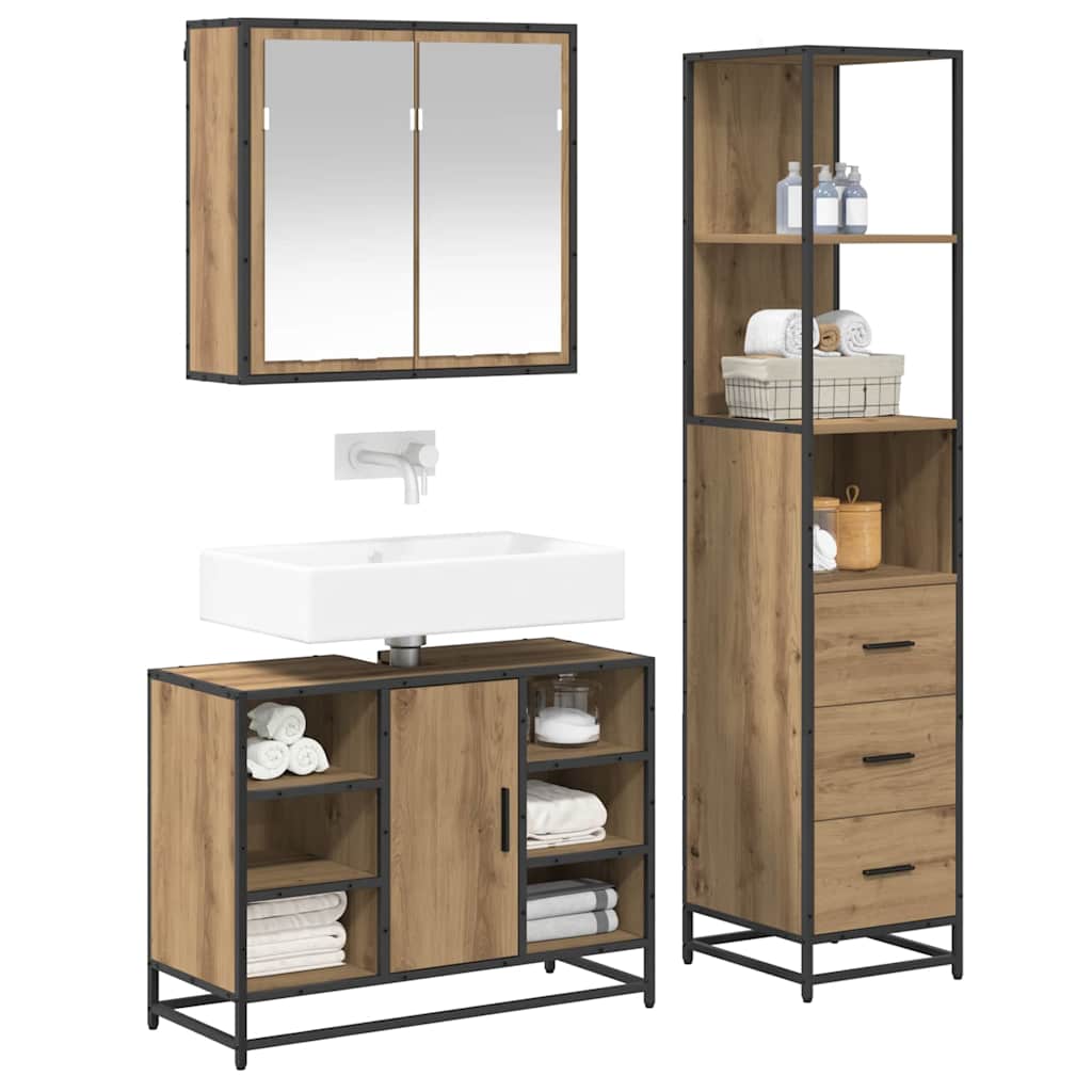 Set di mobili per il bagno 3 pz Rovere artigianale | homemem39