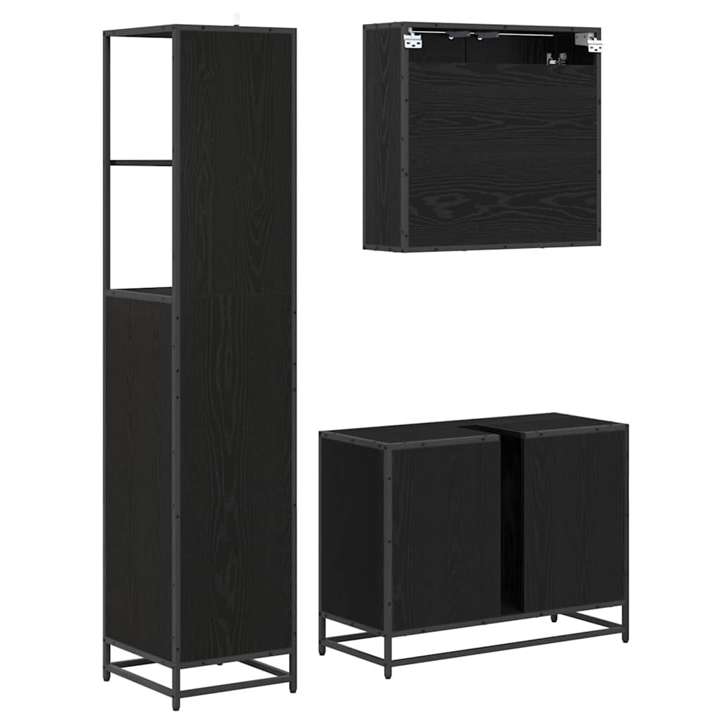 Set di mobili per il bagno 3 pcs Rovere Nero Legno multistrato | homemem39