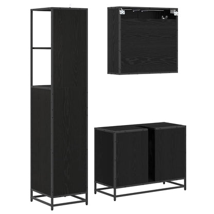 Set di mobili per il bagno 3 pcs Rovere Nero Legno multistrato | homemem39