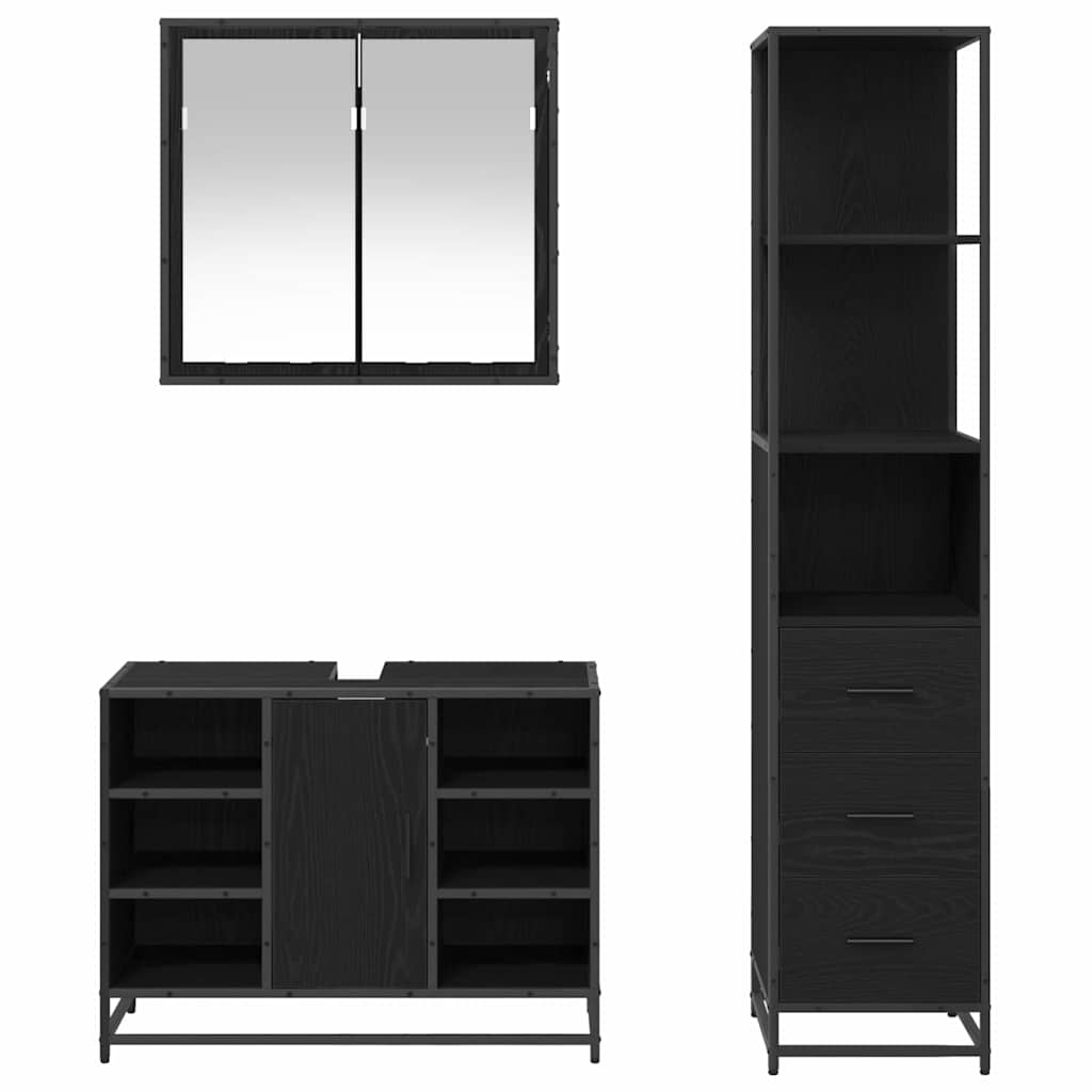 Set di mobili per il bagno 3 pcs Rovere Nero Legno multistrato | homemem39