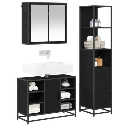 Set di mobili per il bagno 3 pcs Rovere Nero Legno multistrato | homemem39
