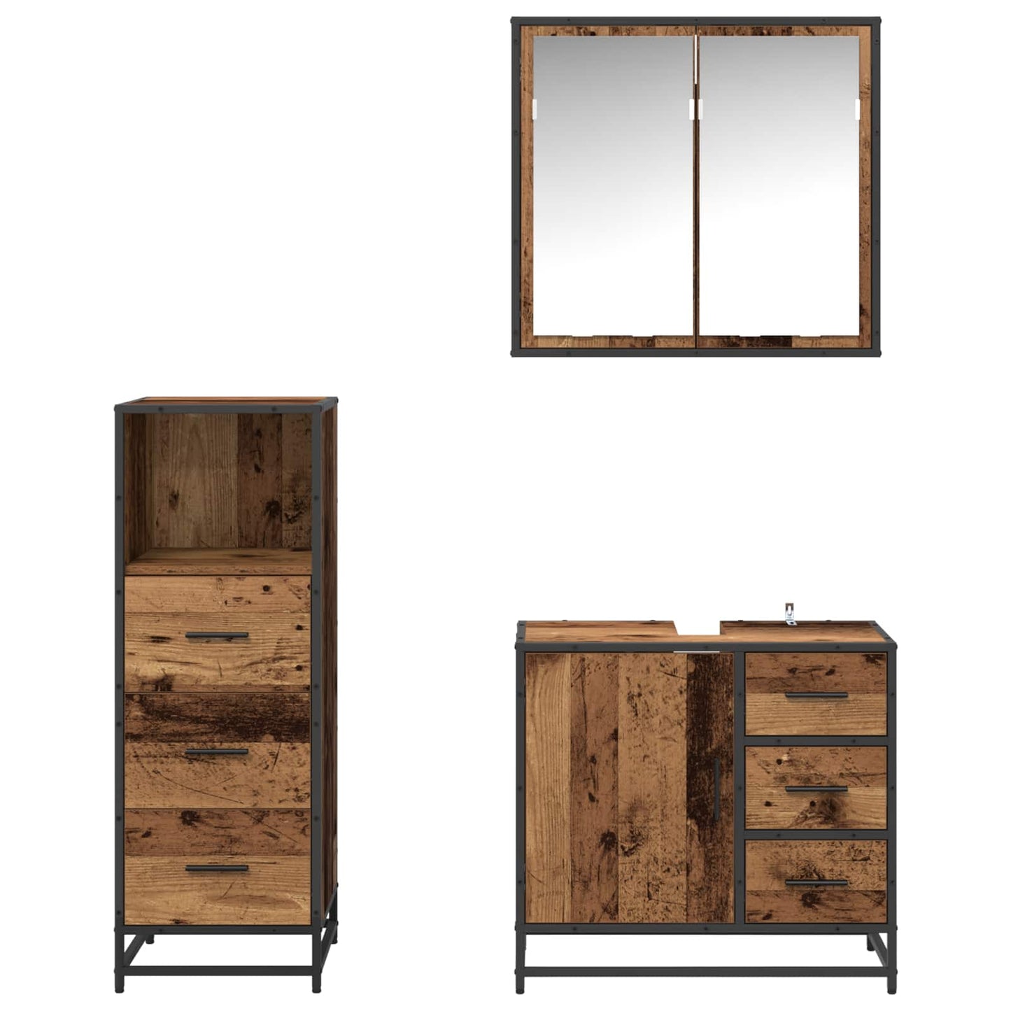 Set di mobili per il bagno con cassetto 3 pcs Legno vecchio | homemem39