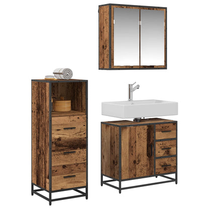 Set di mobili per il bagno con cassetto 3 pcs Legno vecchio | homemem39