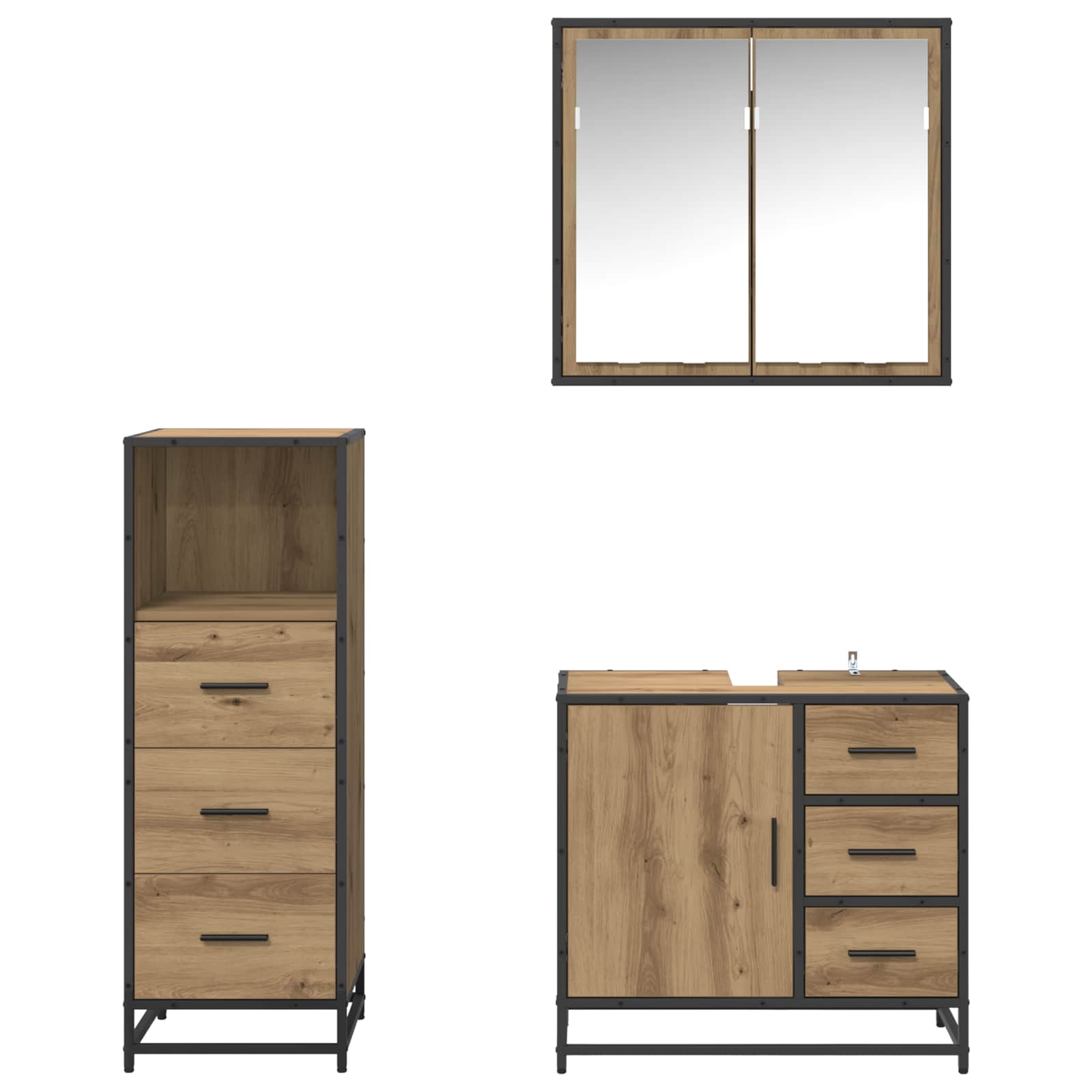 Set di mobili per il bagno 3 pz Rovere artigianale | homemem39