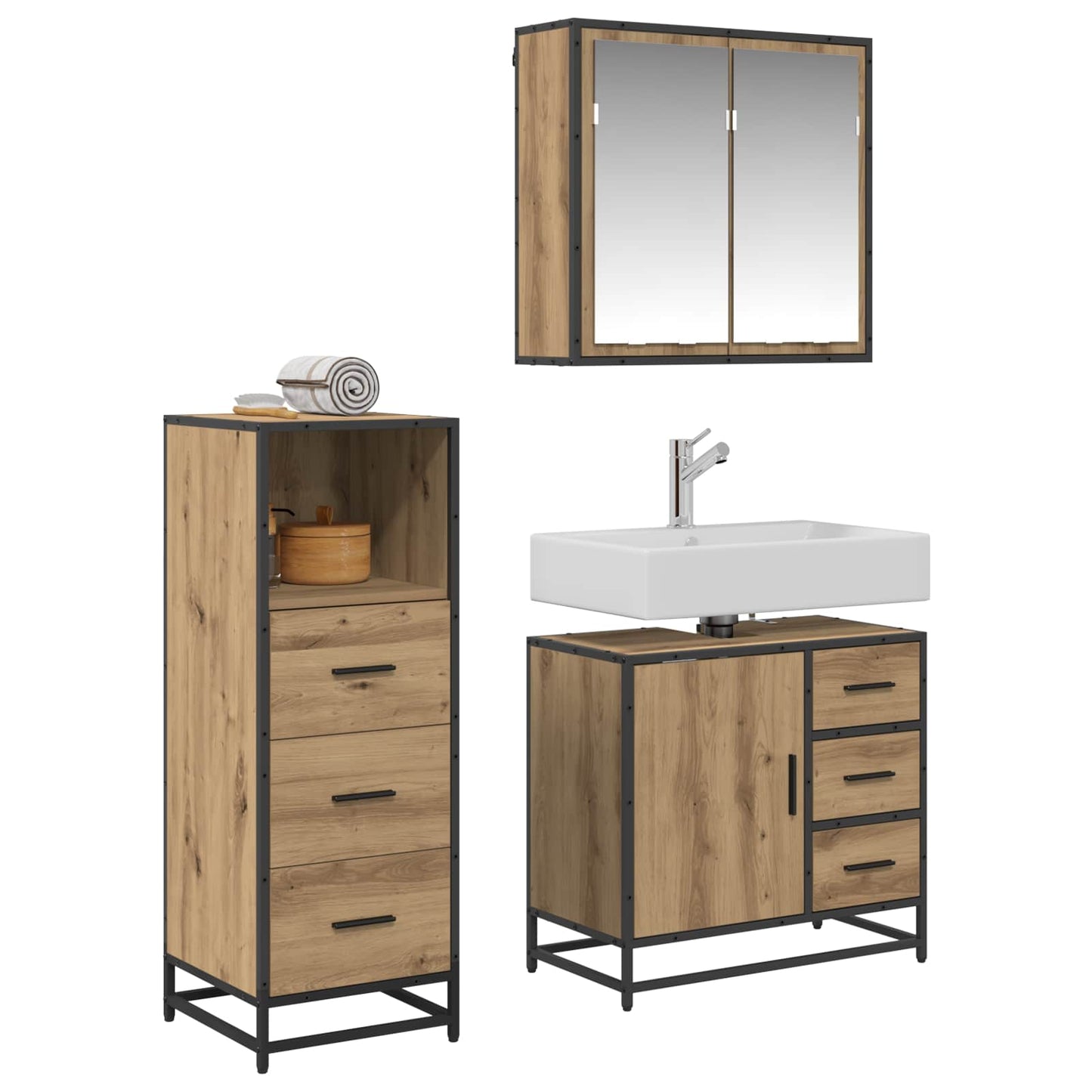 Set di mobili per il bagno 3 pz Rovere artigianale | homemem39