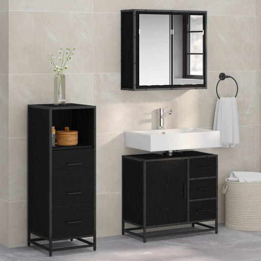 Set di mobili per il bagno 3 pcs Rovere Nero Legno multistrato