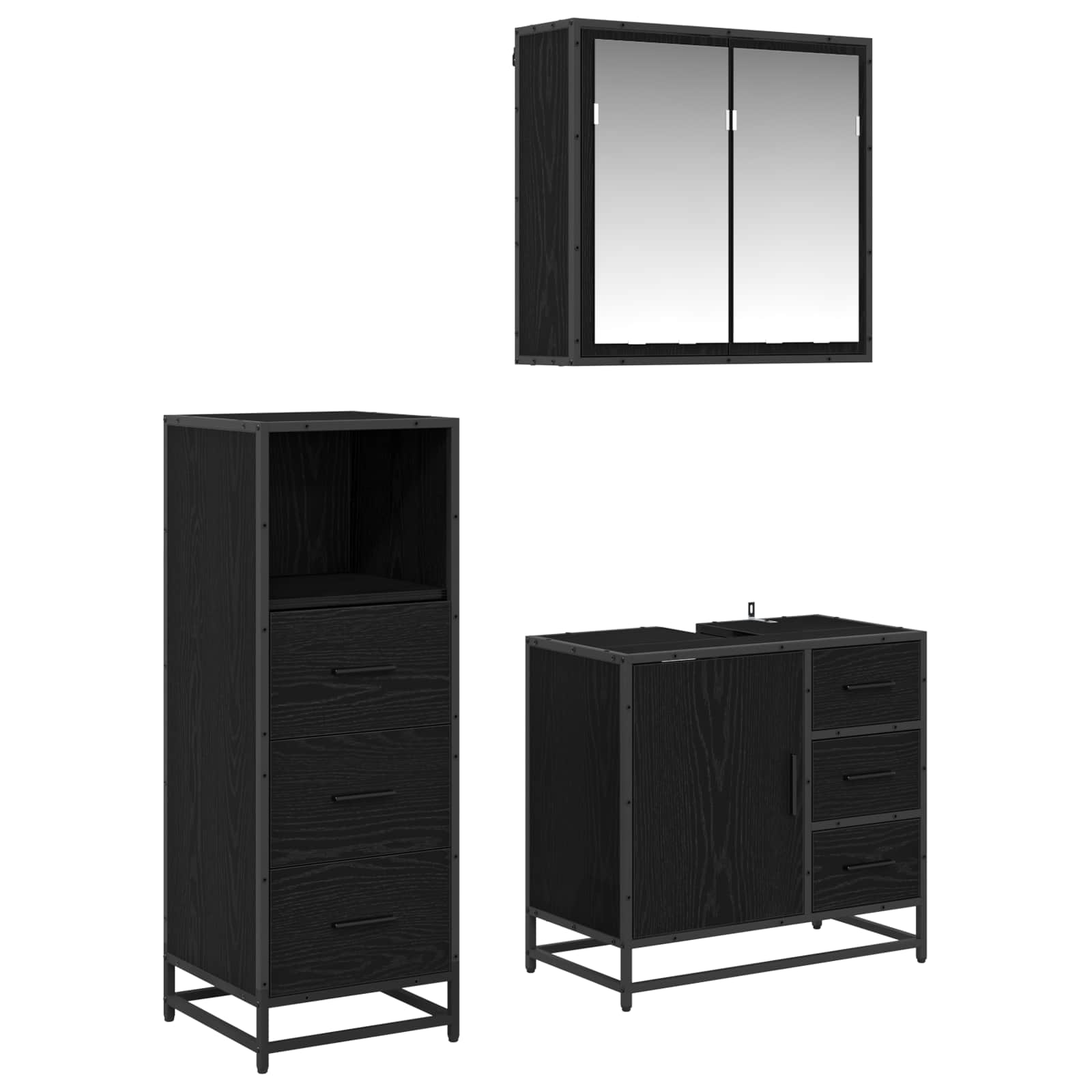 Set di mobili per il bagno 3 pcs Rovere Nero Legno multistrato | homemem39
