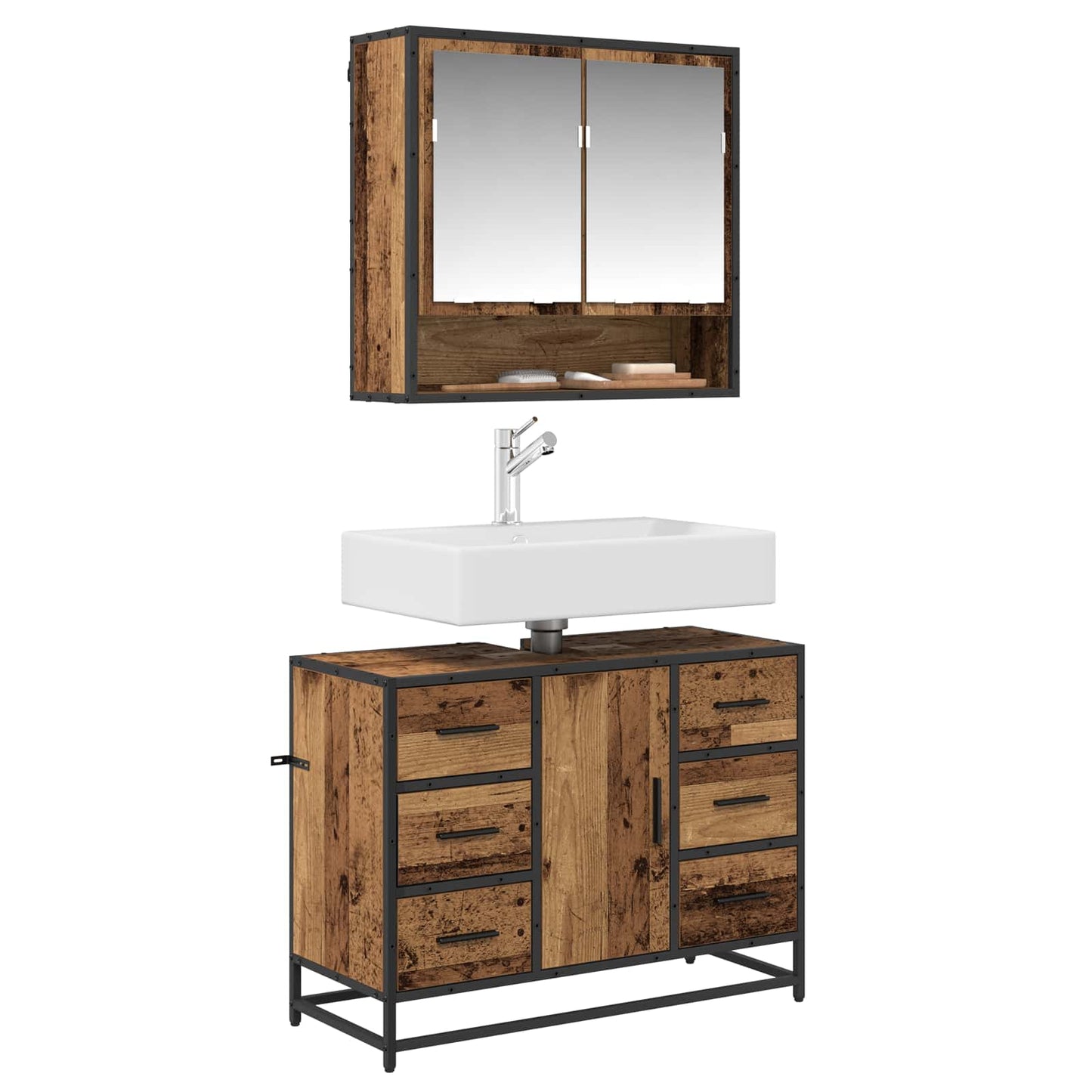 Set di mobili per il bagno con cassetto 2 pcs Legno vecchio | homemem39