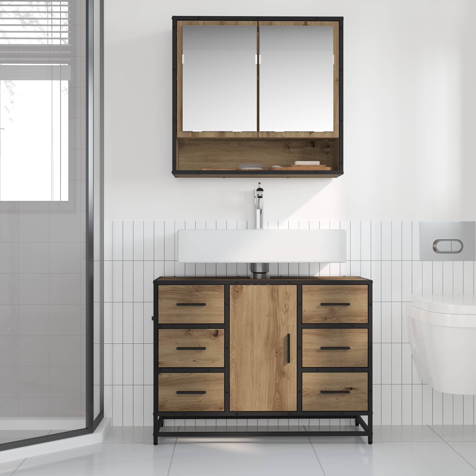 Set di mobili per il bagno 2 pz Rovere artigianale | homemem39