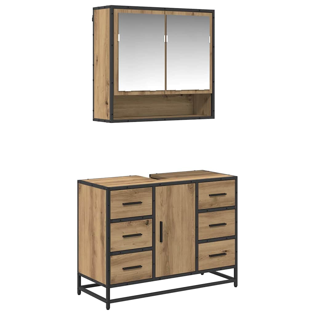 Set di mobili per il bagno 2 pz Rovere artigianale | homemem39