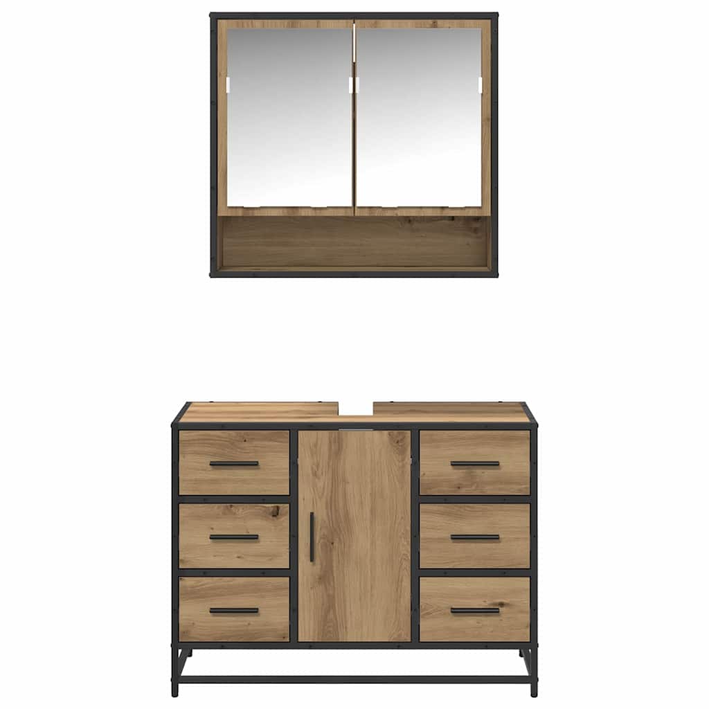 Set di mobili per il bagno 2 pz Rovere artigianale | homemem39