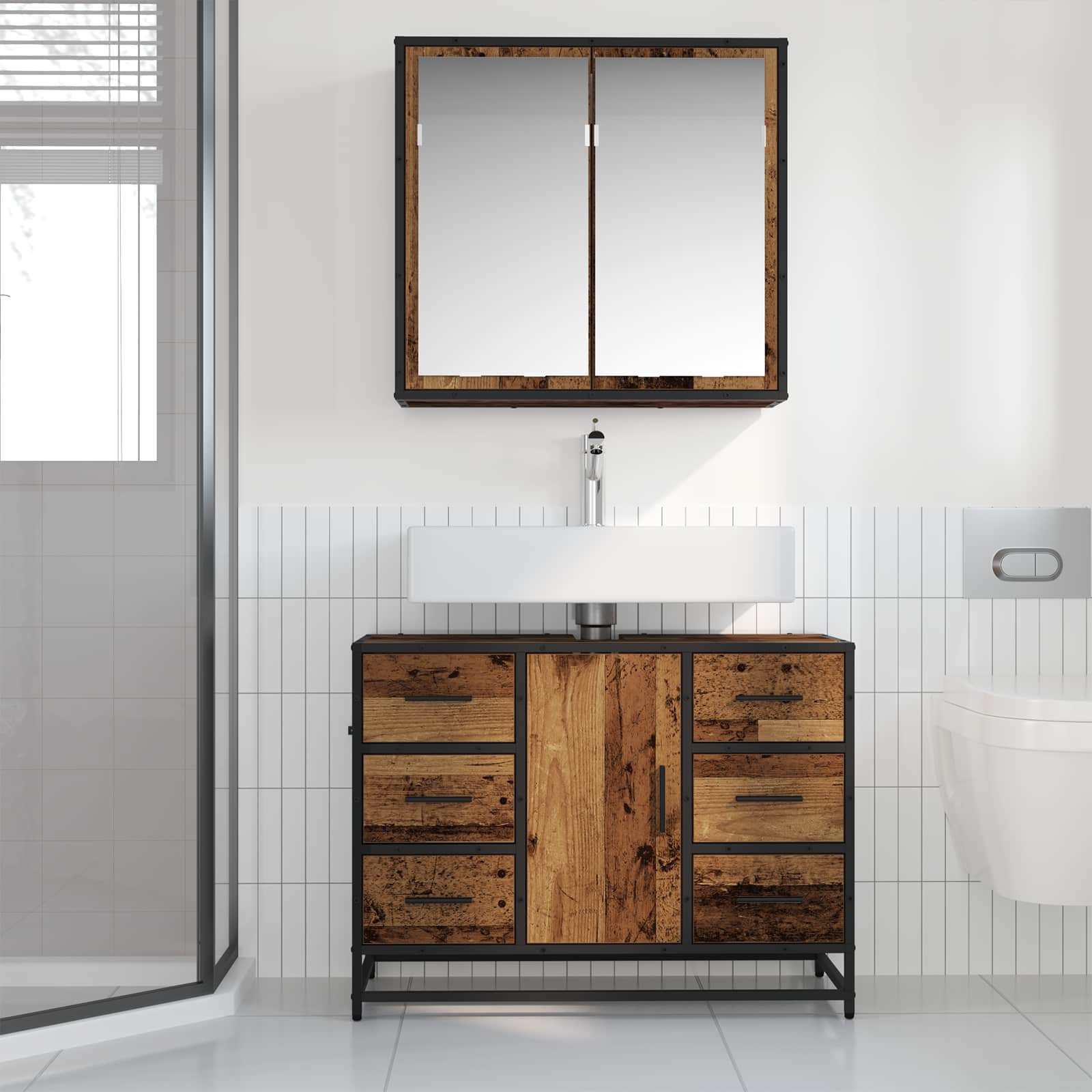 Set di mobili per il bagno con cassetto 2 pcs Legno vecchio | homemem39