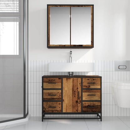 Set di mobili per il bagno con cassetto 2 pcs Legno vecchio | homemem39
