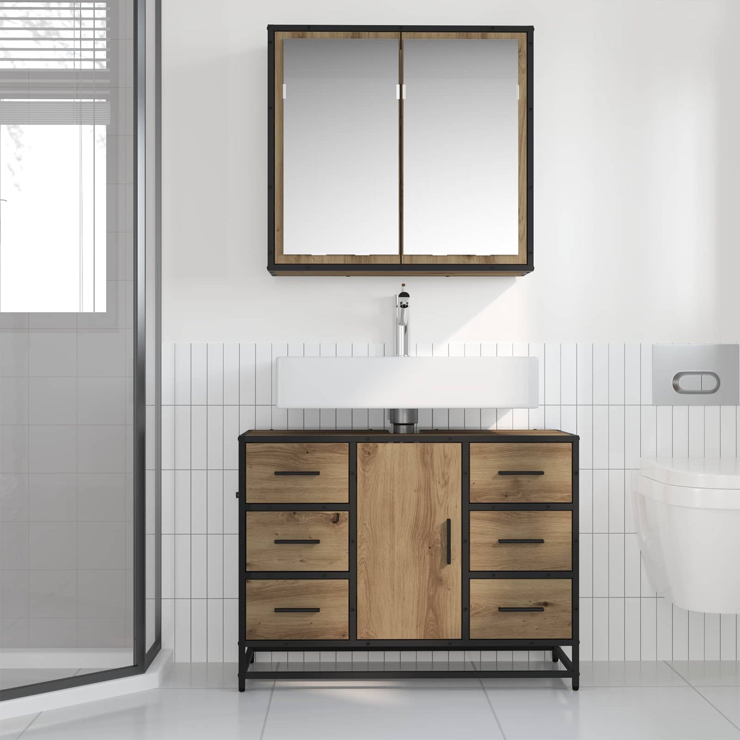 Set di mobili per il bagno 2 pz Rovere artigianale | homemem39