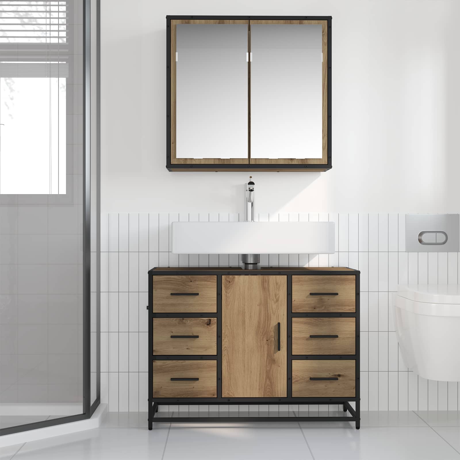 Set di mobili per il bagno 2 pz Rovere artigianale | homemem39