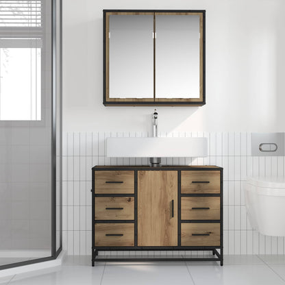 Set di mobili per il bagno 2 pz Rovere artigianale | homemem39