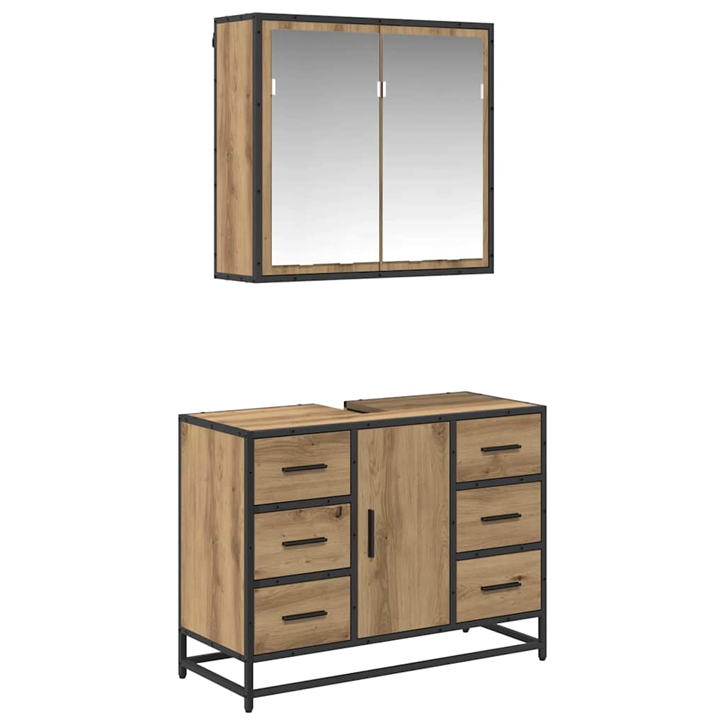 Set di mobili per il bagno 2 pz Rovere artigianale | homemem39