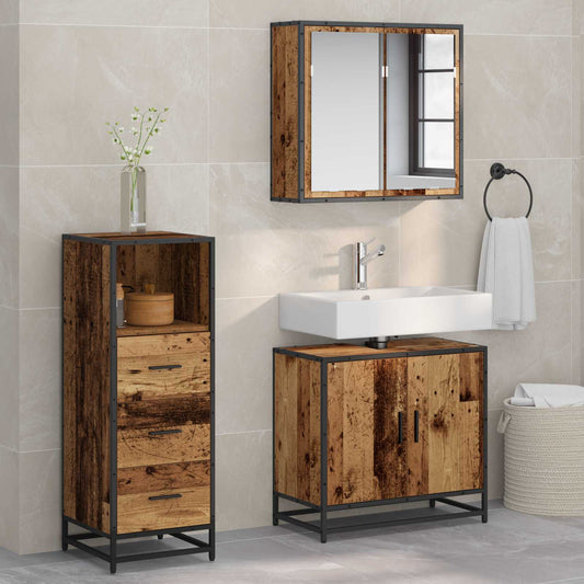 Set di mobili per il bagno con cassetto 3 pcs Legno vecchio