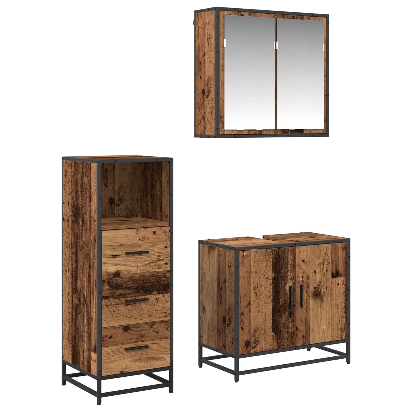 Set di mobili per il bagno con cassetto 3 pcs Legno vecchio