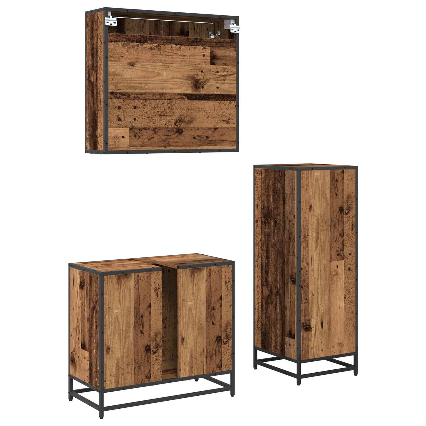 Set di mobili per il bagno 3 pz Legno vecchio 65 x 33 x 60 cm