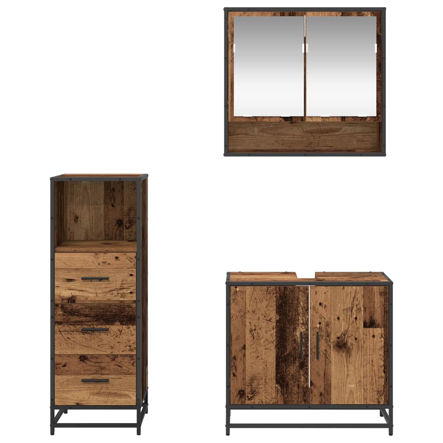 Set di mobili per il bagno con cassetto 3 pcs Legno vecchio | homemem39