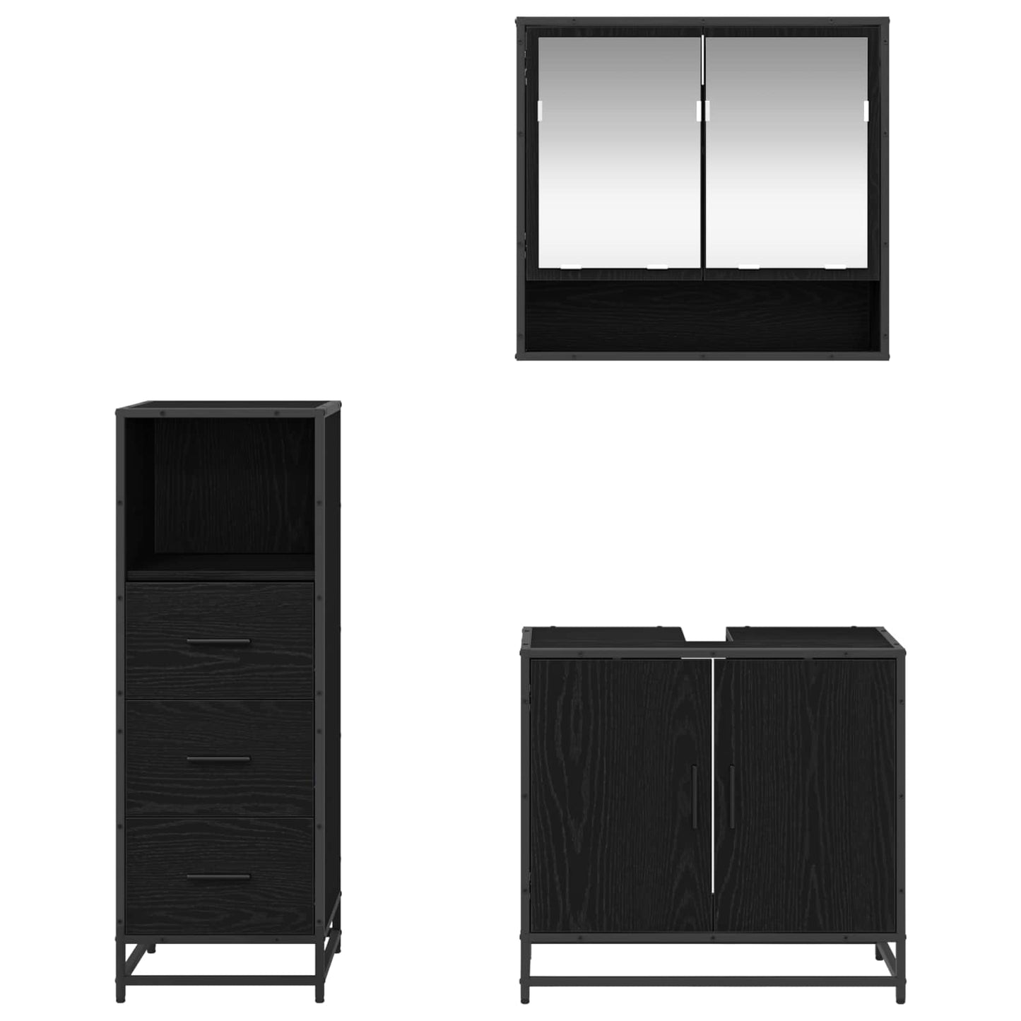 Set di mobili per il bagno 3 pcs Rovere Nero Legno multistrato | homemem39
