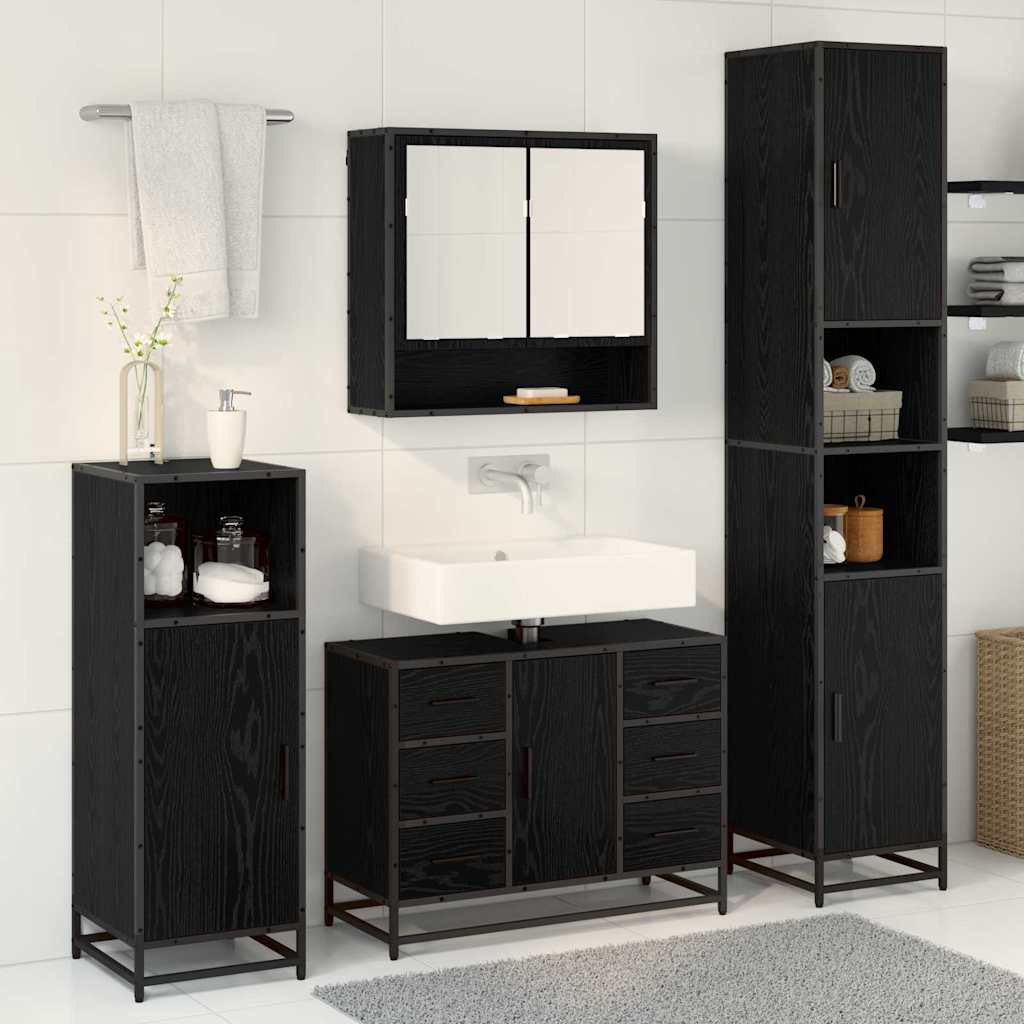 Set di mobili per il bagno 4 pcs Rovere Nero Legno multistrato | homemem39