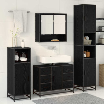 Set di mobili per il bagno 4 pcs Rovere Nero Legno multistrato | homemem39