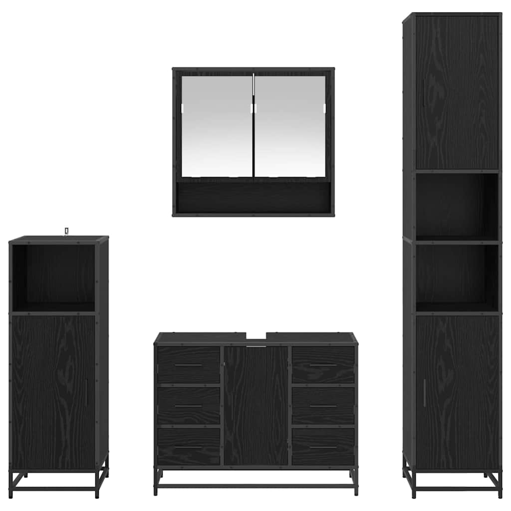 Set di mobili per il bagno 4 pcs Rovere Nero Legno multistrato | homemem39