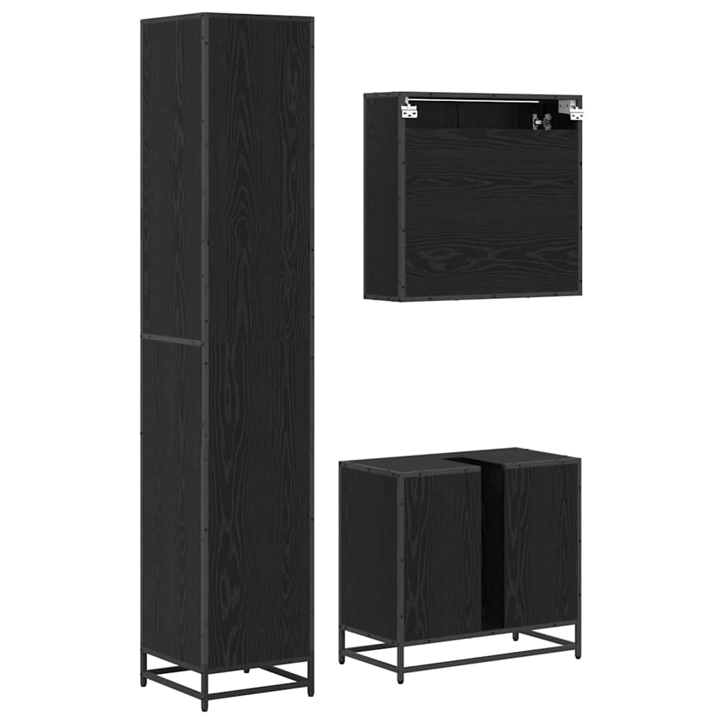 Set di mobili per il bagno 3 pcs Rovere Nero Legno multistrato | homemem39