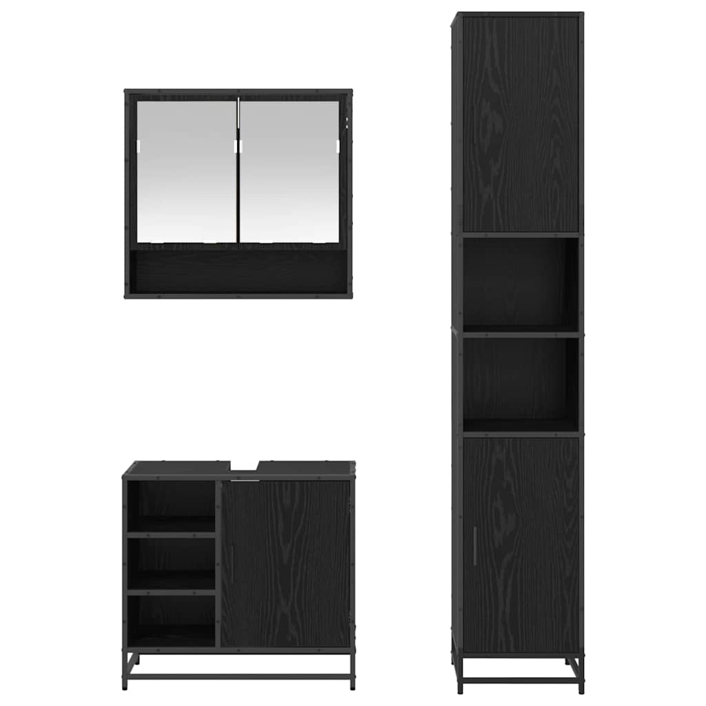 Set di mobili per il bagno 3 pcs Rovere Nero Legno multistrato