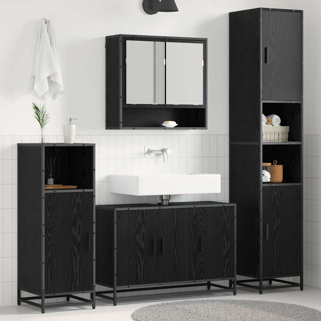 Set di mobili per il bagno 4 pcs Rovere Nero Legno multistrato