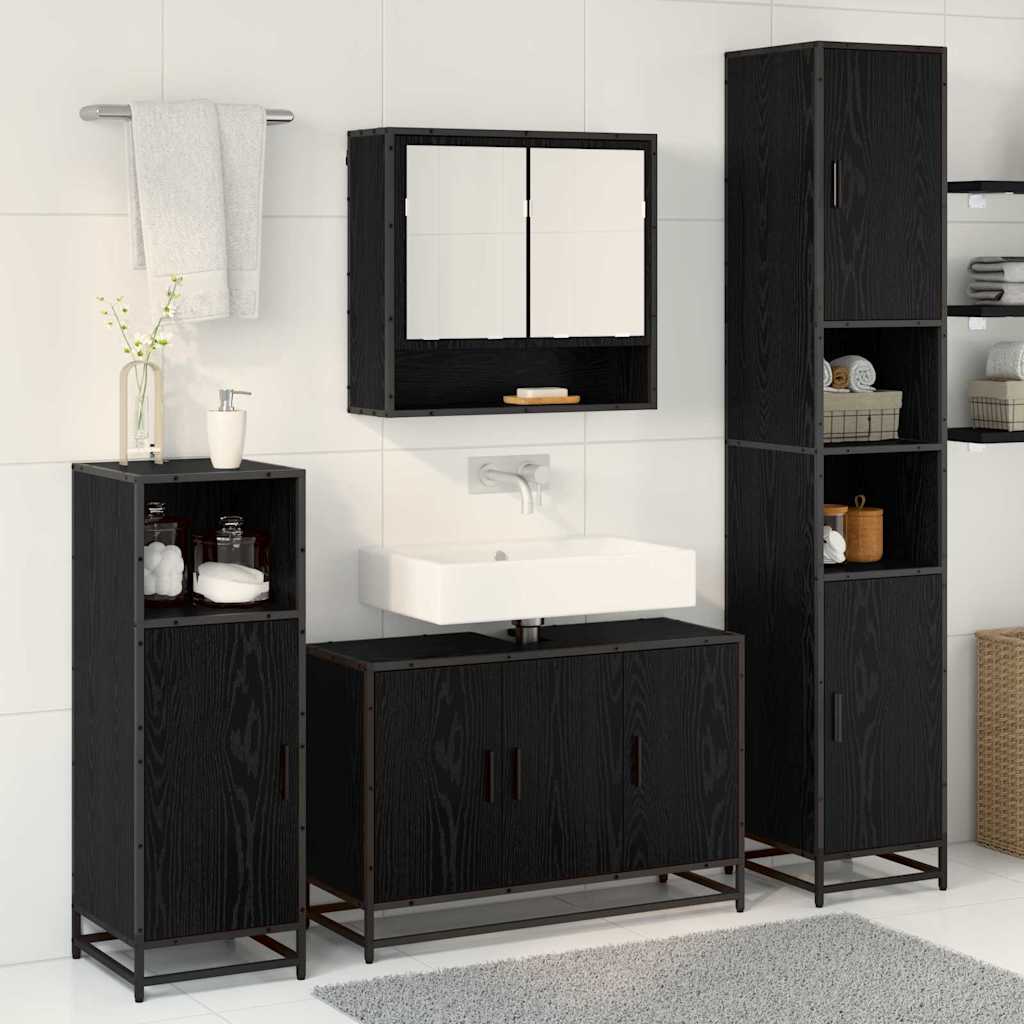 Set di mobili per il bagno 4 pcs Rovere Nero Legno multistrato | homemem39