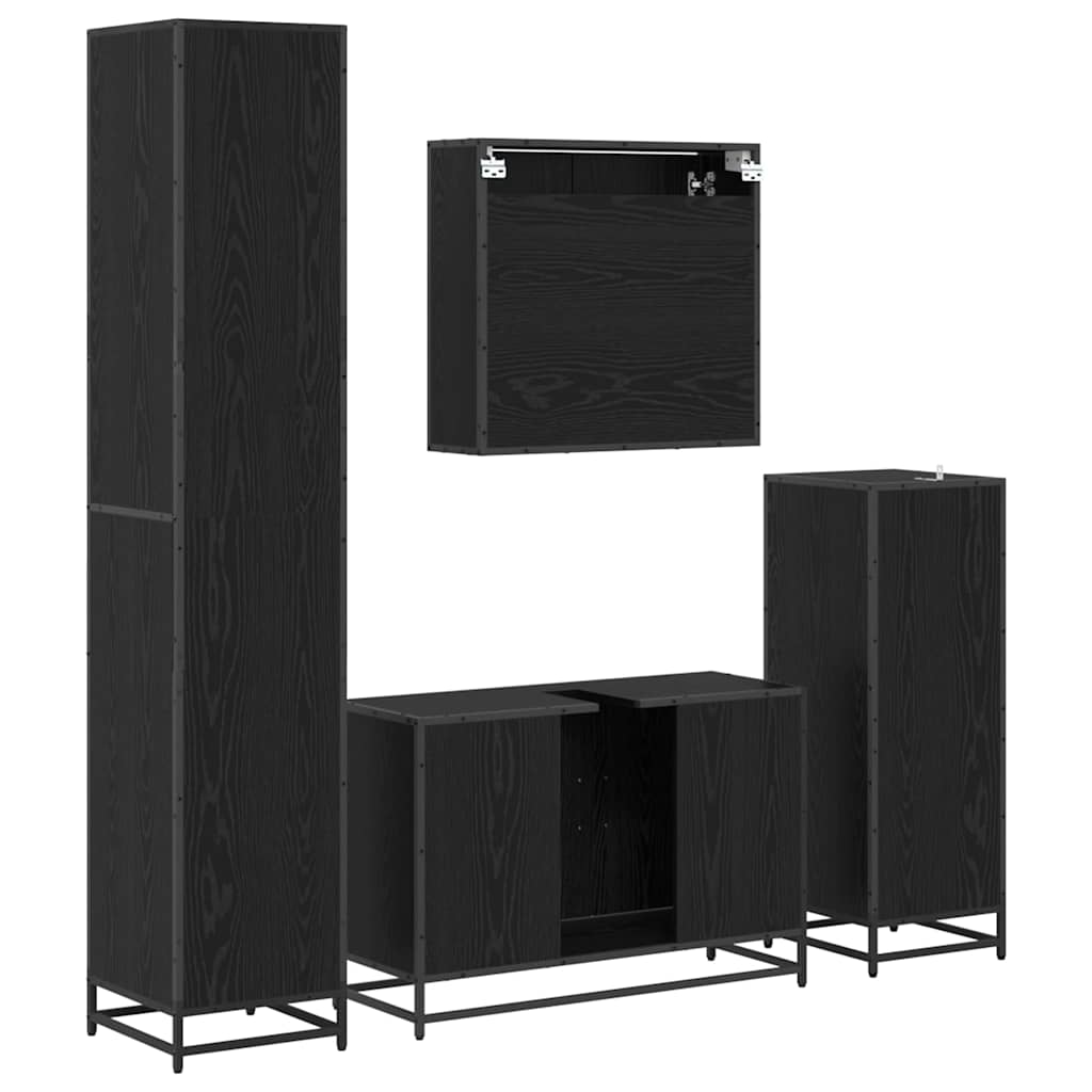 Set di mobili per il bagno 4 pcs Rovere Nero Legno multistrato | homemem39