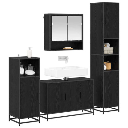 Set di mobili per il bagno 4 pcs Rovere Nero Legno multistrato | homemem39