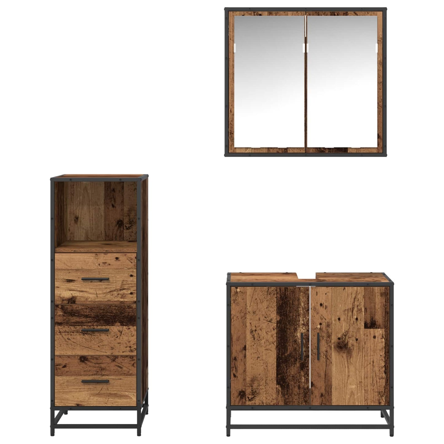 Set di mobili per il bagno con cassetto 3 pcs Legno vecchio | homemem39