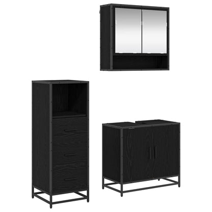 Set di mobili per il bagno 3 pcs Rovere Nero Legno multistrato | homemem39
